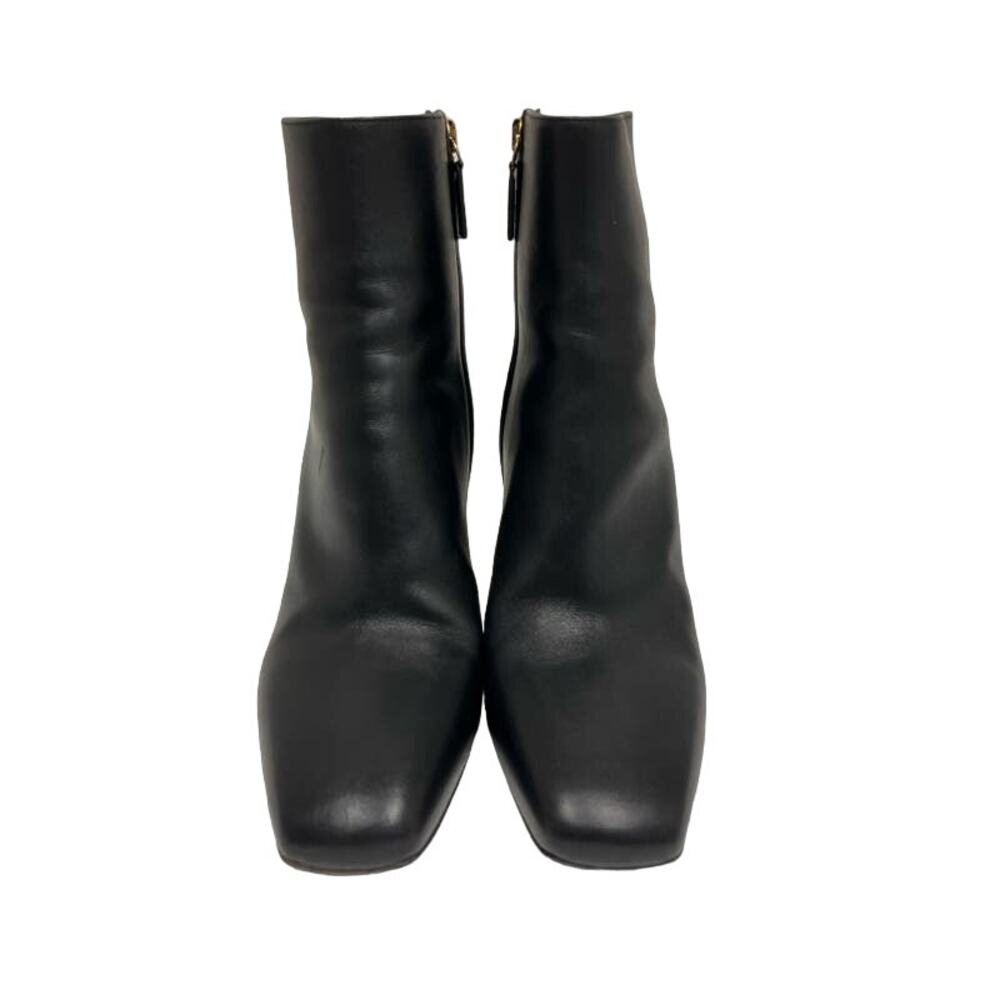SALVATORE FERRAGAMO Black Leather Gold Block Heels Zip Square Toe Bootie Boots 7 - Picture 4 of 9